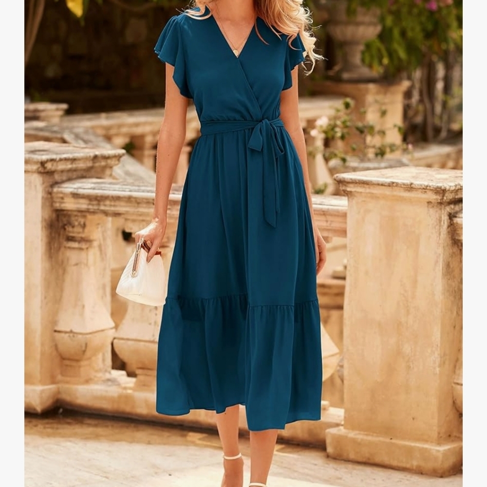 Elegant Deep Teal Midi Dress - Picture 3 of 4
